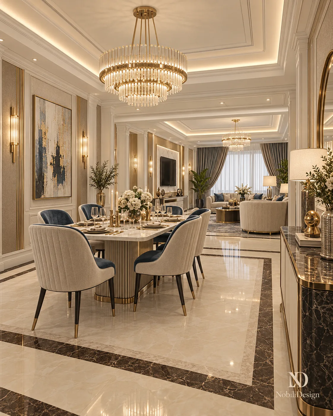 living si dining clasic 122 mp, design casa Constanta, concept arhitectura interioara Nobili Interior Design