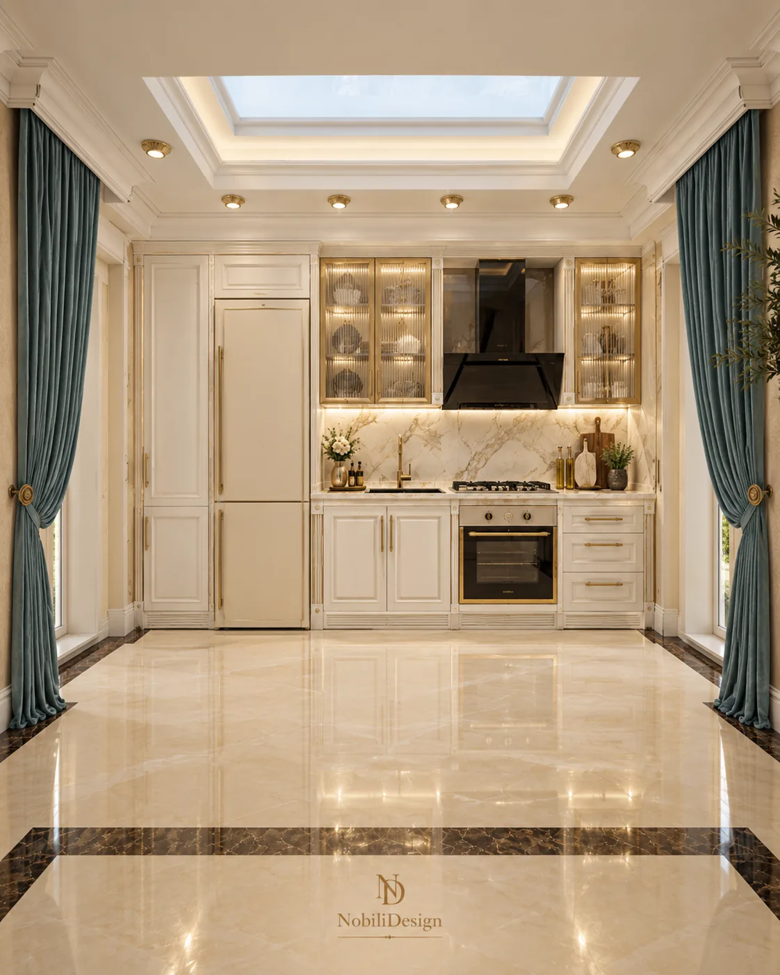 Design interior vila de lux cu birou privat, concept pentru bucataria din proiect, realizat de Nobili Interior Design