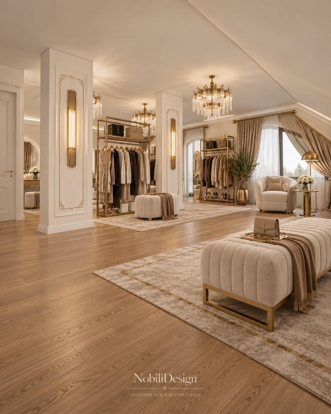 Proiect design interior casa clasica cu mansarda, zona prezentata: dressingul din mansarda, Nobili Interior Design