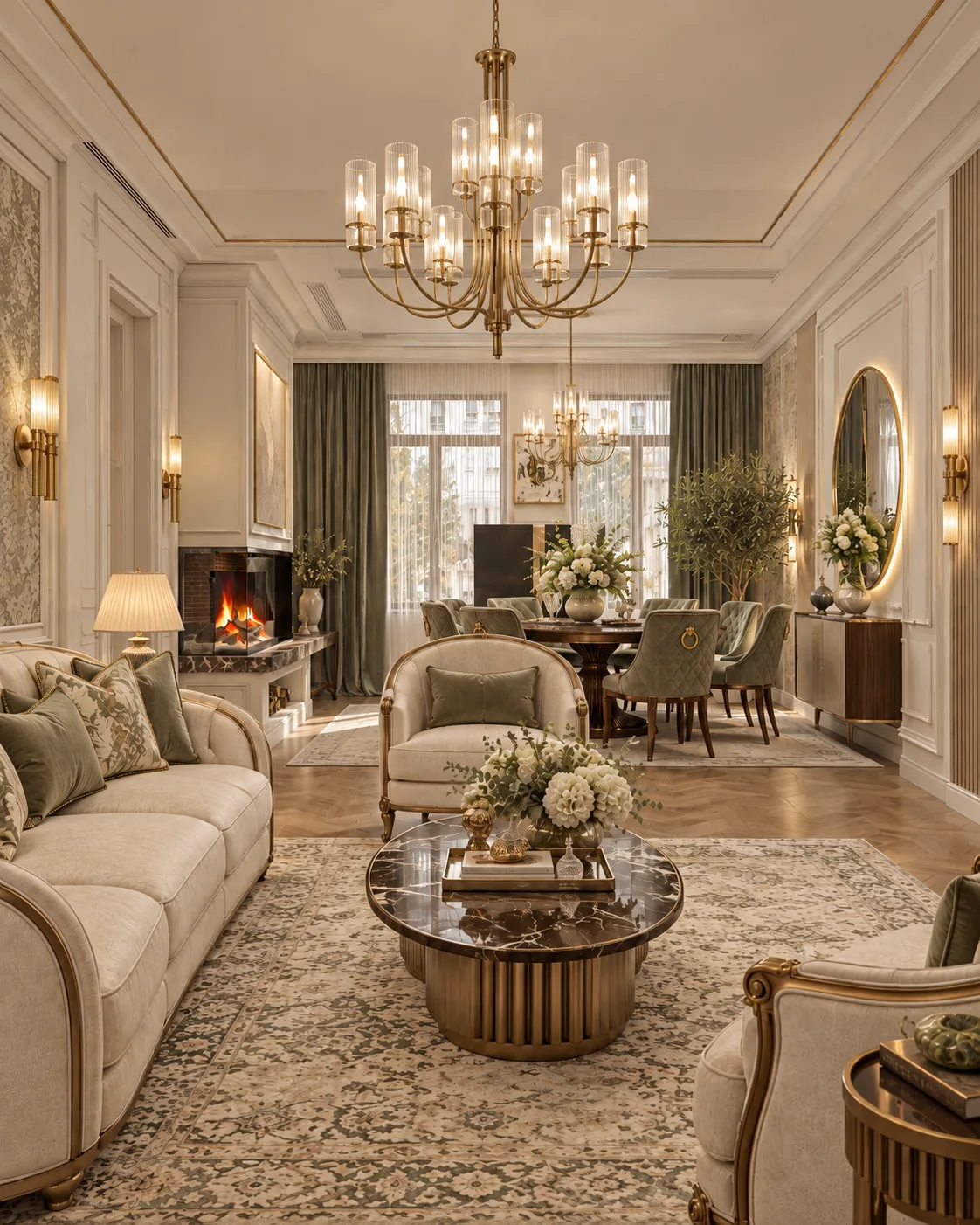 Design interior casa cu etaj in stil clasic modern, concept pentru livingul din proiect, realizat de Nobili Interior Design