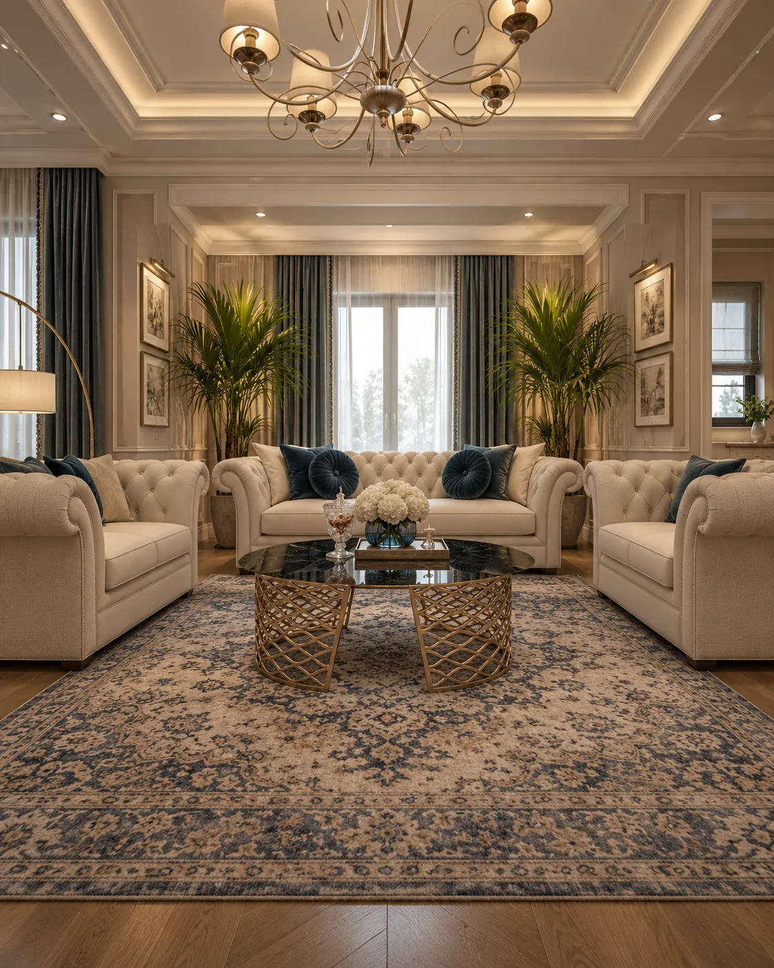 Proiect de amenajare interioara pentru livingul de la etaj din vila clasica cu doua sufragerii, Nobili Interior Design