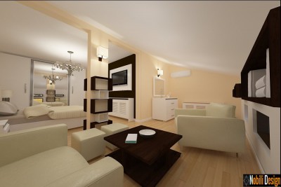 Design interior dormitor la mansarda