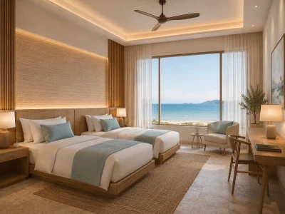 Concept de design camera pensiune turistica la mare-