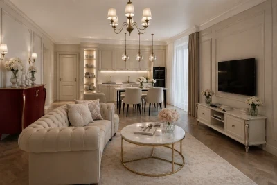 Concept de design living clasic apartament Bucuresti