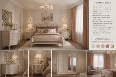 Concept de design dormitor clasic cu mobilier Avenanti