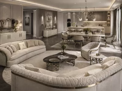 Design interior living open space bucatarie dining luxury contemporan