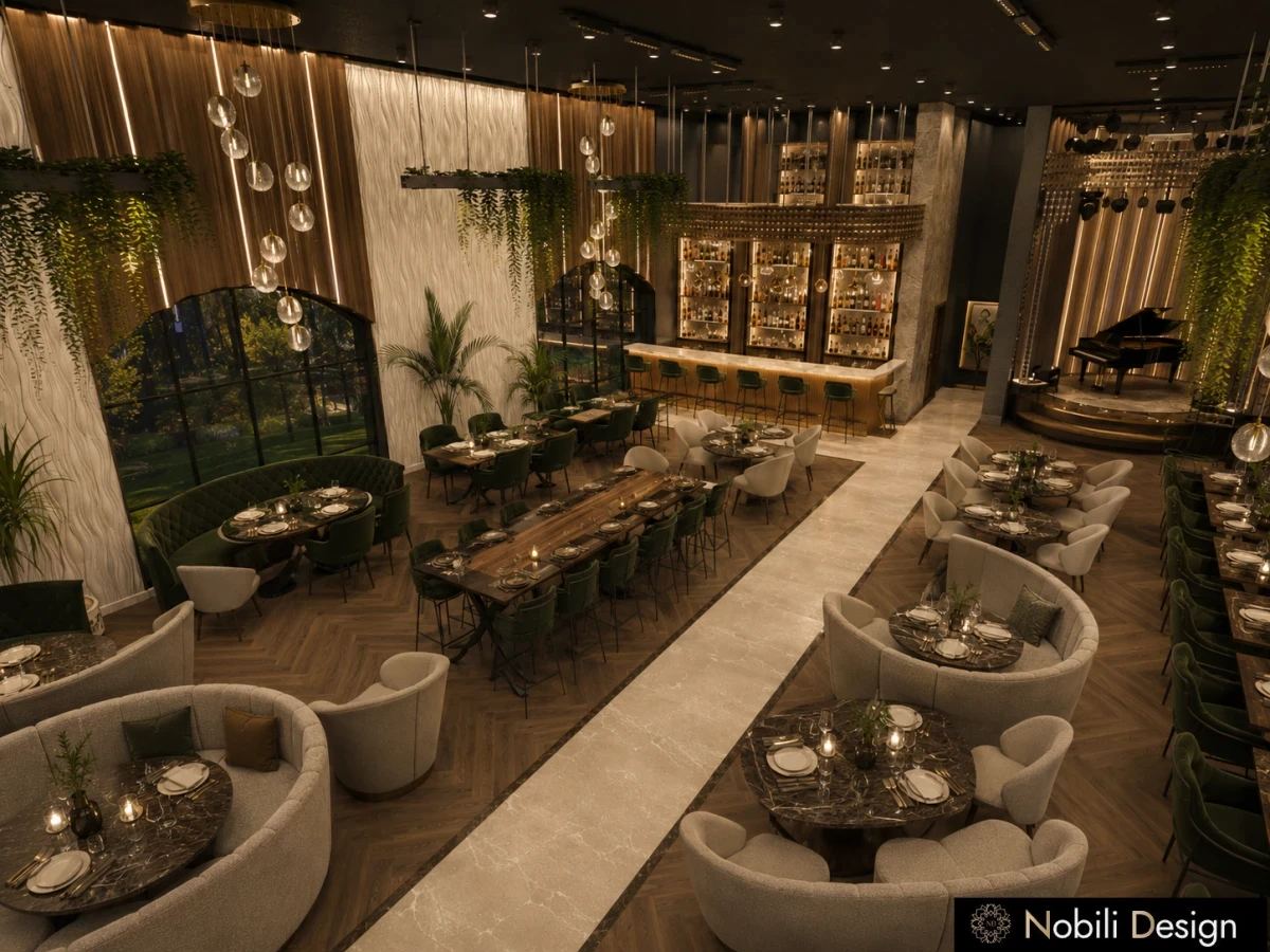 Proiect amenajare interioara pentru zona de bar, Complex Restaurant si Lounge, din proiectul echipei Nobili Interior Design